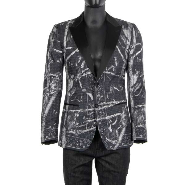Silk blazer with Monkeys Print in gray and black by DOLCE & GABBANA Black Line