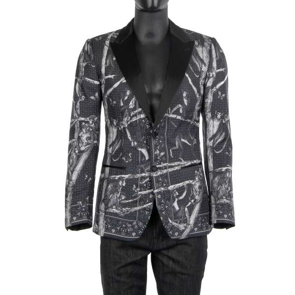 Blazer aus Seide mit Affen Print in Grau und Schwarz von DOLCE & GABBANA Black Label