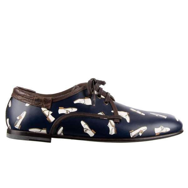 Shoes and boots printed leather derby shoes AMALFI with crocodile leather trim by DOLCE & GABBANA Black Label