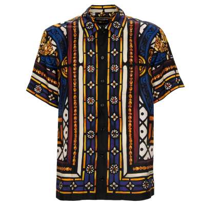 Oversize Royal Löwe Hemd Blau Gold Schwarz 40 M 