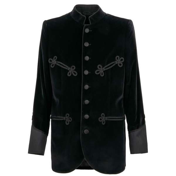 Velvet baroque royal military style blazer / jacket with braided cord loops in black by DOLCE & GABBANA