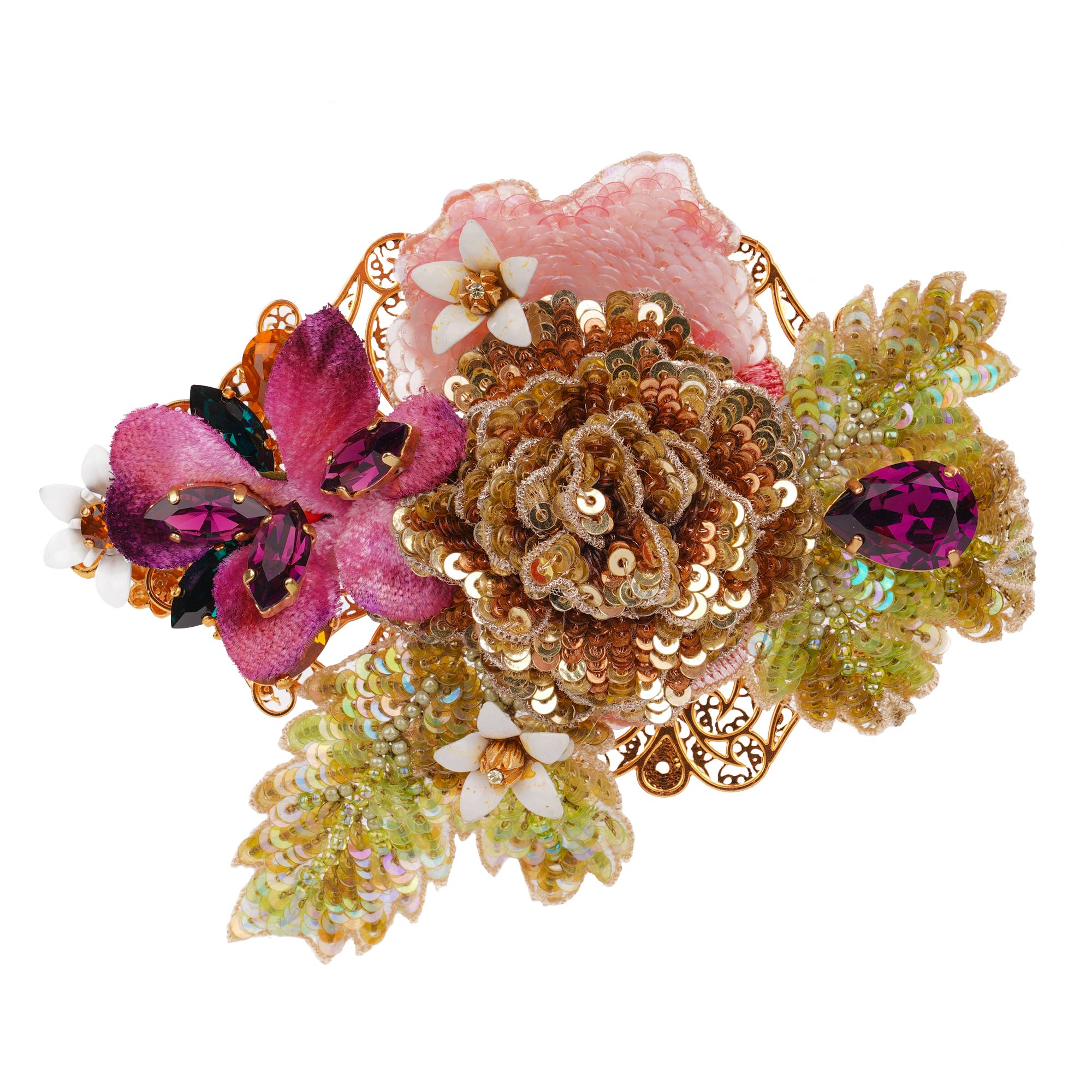 Dolce & Gabbana Baroque Flower Crystals Hair Clip Gold | FASHION ROOMS Dolce & Gabbana Baroque Flower Crystals Hair Clip Gold | FASHION ROOMS