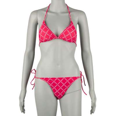 Padded Triangle Bikini with Logomania Print Pink