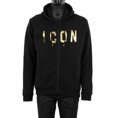 ICON Baumwolle Hoodie mit Logo Print Schwarz Gold