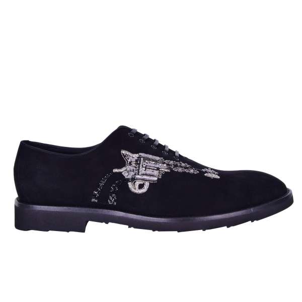 Suede lace up derby shoes SICILIA with embroidered metal seam pistol by DOLCE & GABBANA Black Label