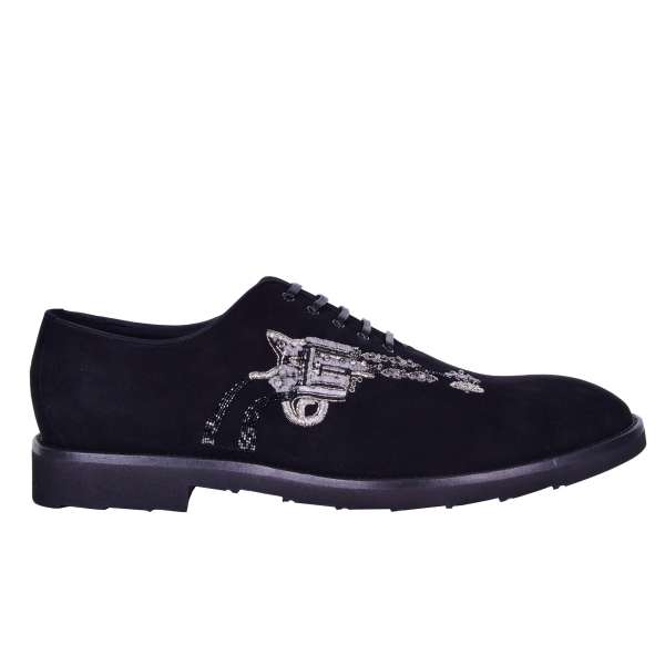 Derby Schuhe SICILIA aus Wildleder mit bestickter Pistole aus Metallfasern von DOLCE & GABBANA Black Label