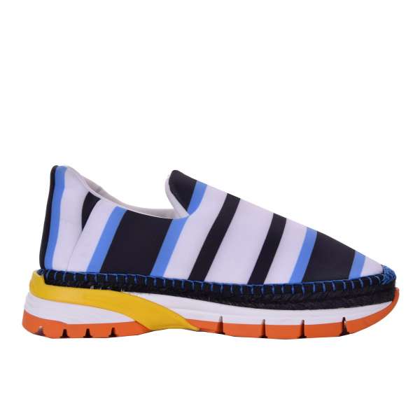 Woman's striped elastic Neoprene Espadrilles Sneaker with logo by DOLCE & GABBANA