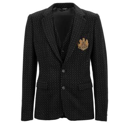 Kaschmir Seide Blazer mit Weste mit DG Logo Löwe Wappen Schwarz 48 M Kaschmir Seide Blazer mit Weste mit DG Logo Löwe Wappen Schwarz 48 M