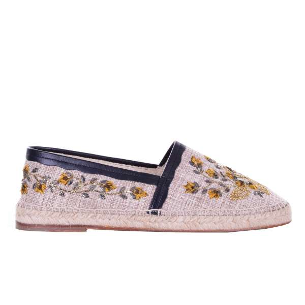 Metal pieces hand embroidered canvas Espadrilles TREMITI with leather details by DOLCE & GABBANA Black Label