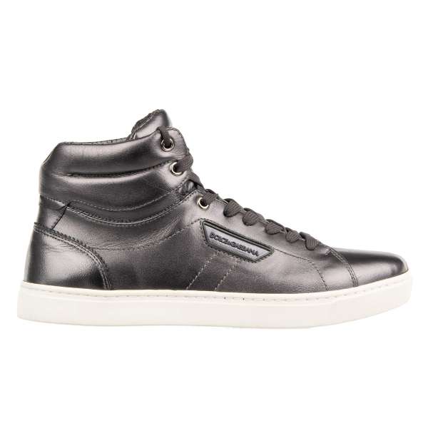 High-Top Sneaker LONDON with DG logo plate in white and silver by DOLCE & GABBANA