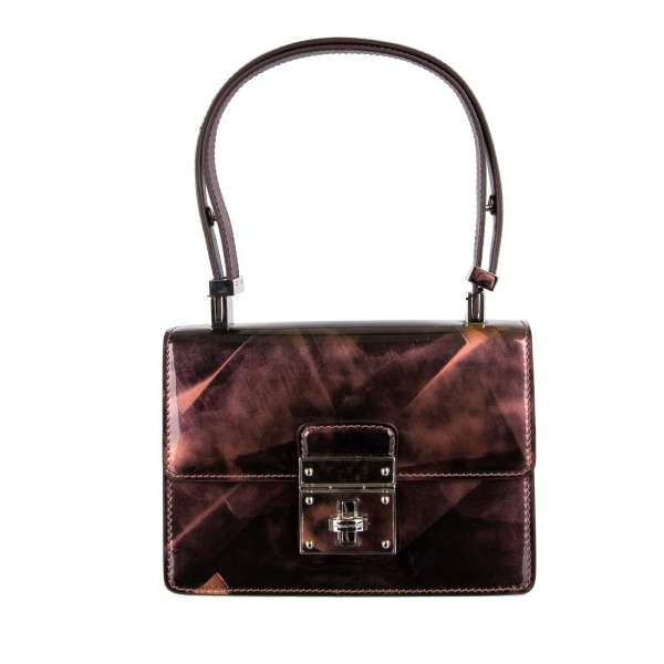Small patent leather tote bag / clutch ROSALIA with buckle and double handle in metallic pink by DOLCE & GABBANA