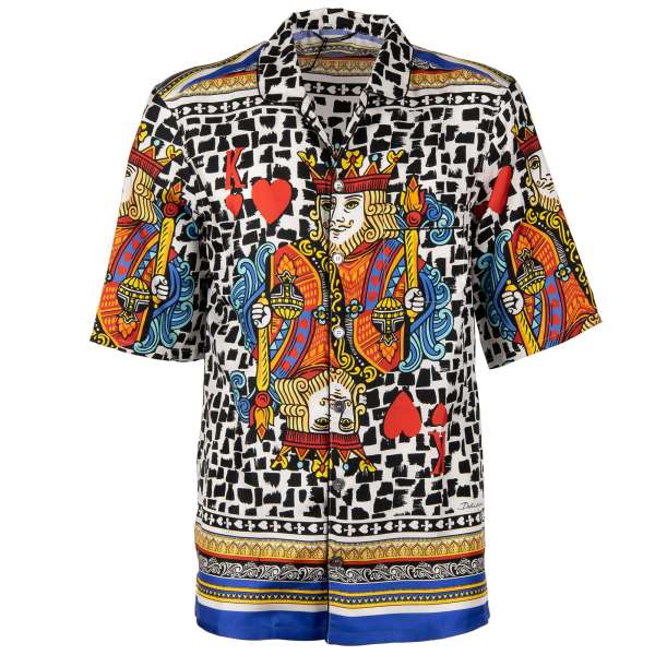 Silk shirt with King of Hearts print and one front pocket in by DOLCE & GABBANA