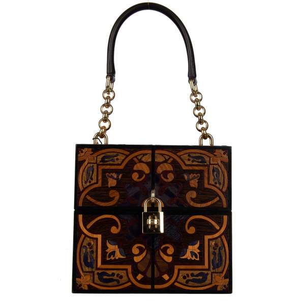 Unique handmade and painted Wooden bag / handbag DOLCE BOX with decorative padlock in brown by DOLCE & GABBANA