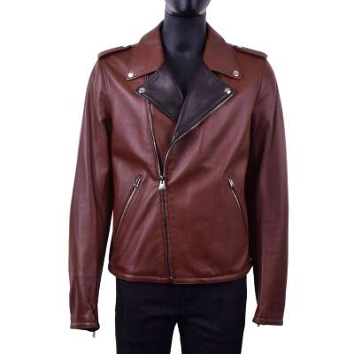 Deer Leather Biker Jacket Brown