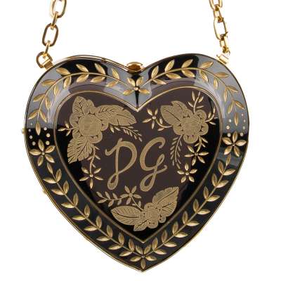 Plexiglas Heart Clutch Bag DOLCE BOX with DG Logo Black Gold