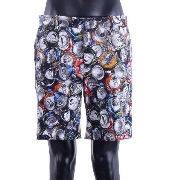 Cotton Shorts with all over multicolor "Recycling" prints by MOSCHINO COUTURE