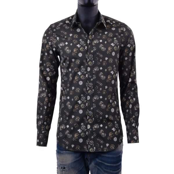 Dices & Card Suits printed shirt with short collar and cuffs by DOLCE & GABBANA Black Label - GOLD Line