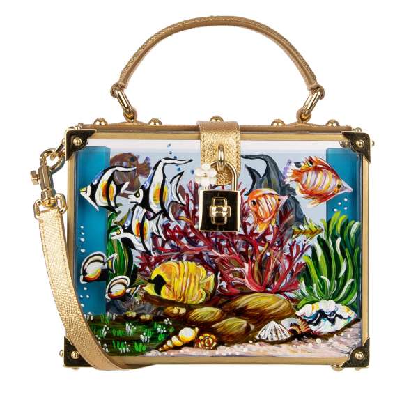 Mit Aquarium handbemalte transparente Handtasche / Schultertasche / Clutch DOLCE BOX aus Plexiglas mit dekorativem Schloß von DOLCE & GABBANA