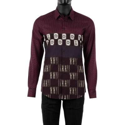 Armor and Polka Dot Printed Cotton Shirt GOLD Bordeaux Red