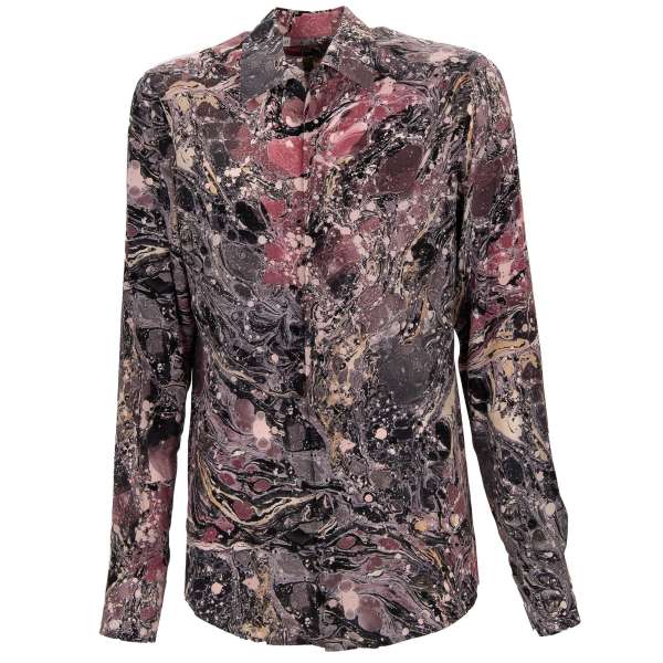  Silk shirt with color splash print in pink, purple and gray and by DOLCE & GABBANA  - MARTINI Line 