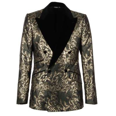 Floral Jacquard Blazer Tuxedo Jacket SICILIA Green Gold 48 38 M