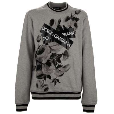 DG Logo Patch Rose Cotton Sweater Pullover Gray