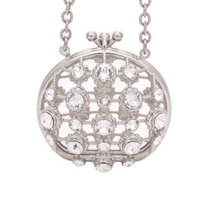 Crystal Cage Clutch Bag Chain Necklace Silver