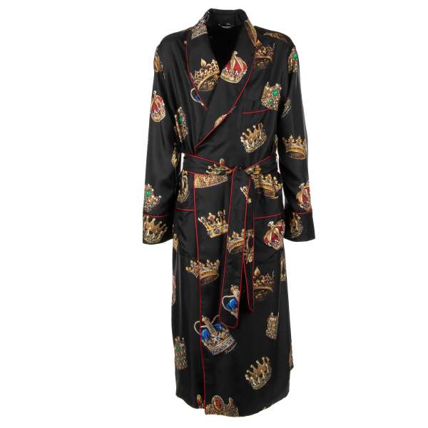 Silk Coat / Robe with crown print and large shawl collar by DOLCE & GABBANA