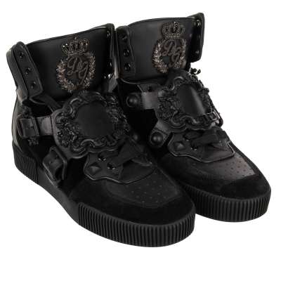High-Top Baroque Sneaker MIAMI with Crown Logo Embroidery Black 40 UK 6 US 7