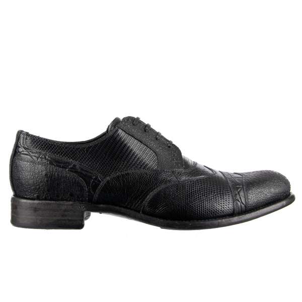 Formal patchwork leather oxford shoes TAORMINA made of lizard, ostrich, crocodile and calf leather by DOLCE & GABBANA