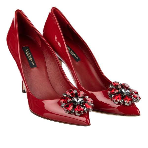 Pointed patent leather Pumps BELLUCCI with crystals brooch in red by DOLCE & GABBANA