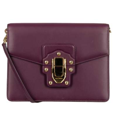 Leather Shoulder Bag LUCIA with Strap Purple