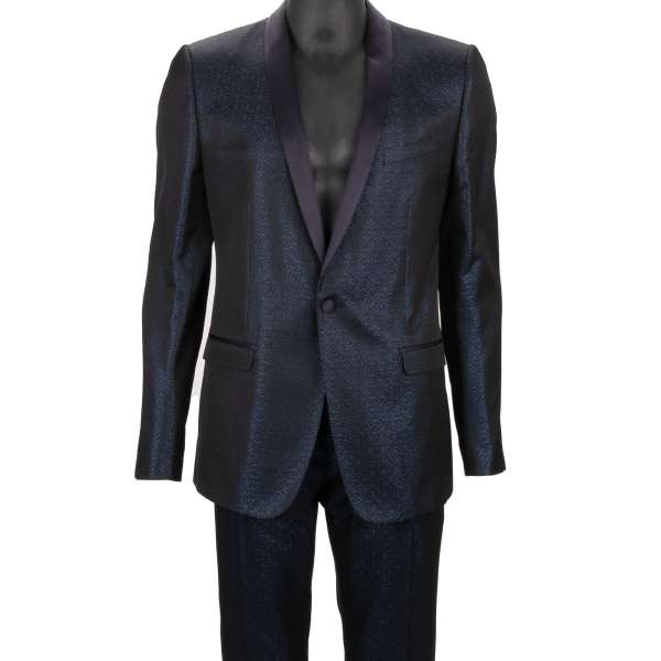 Virgin wool suit with silk shawl lapel in blue by DOLCE & GABBANA 