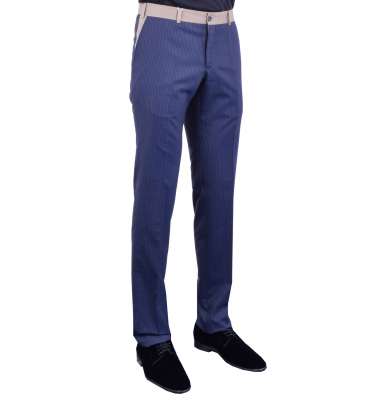 Slim Fit Wool Trousers Blue Beige