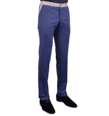 Striped Slim Fit Wool Trousers Blue Beige 46 S