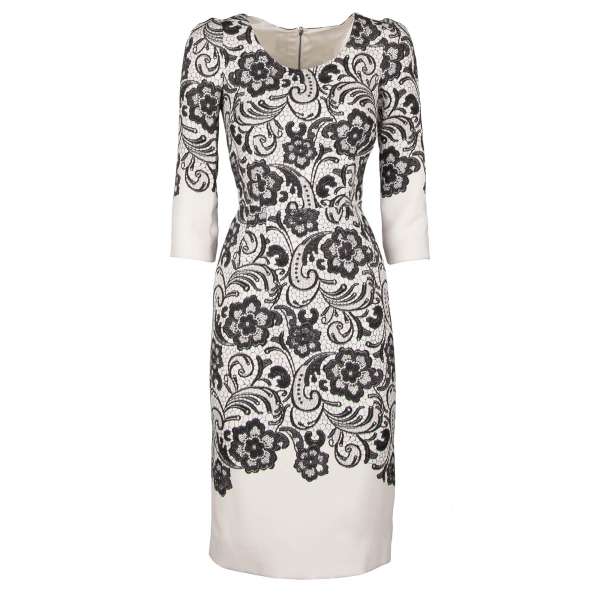 Viscose dress with floral black lace print by DOLCE & GABBANA