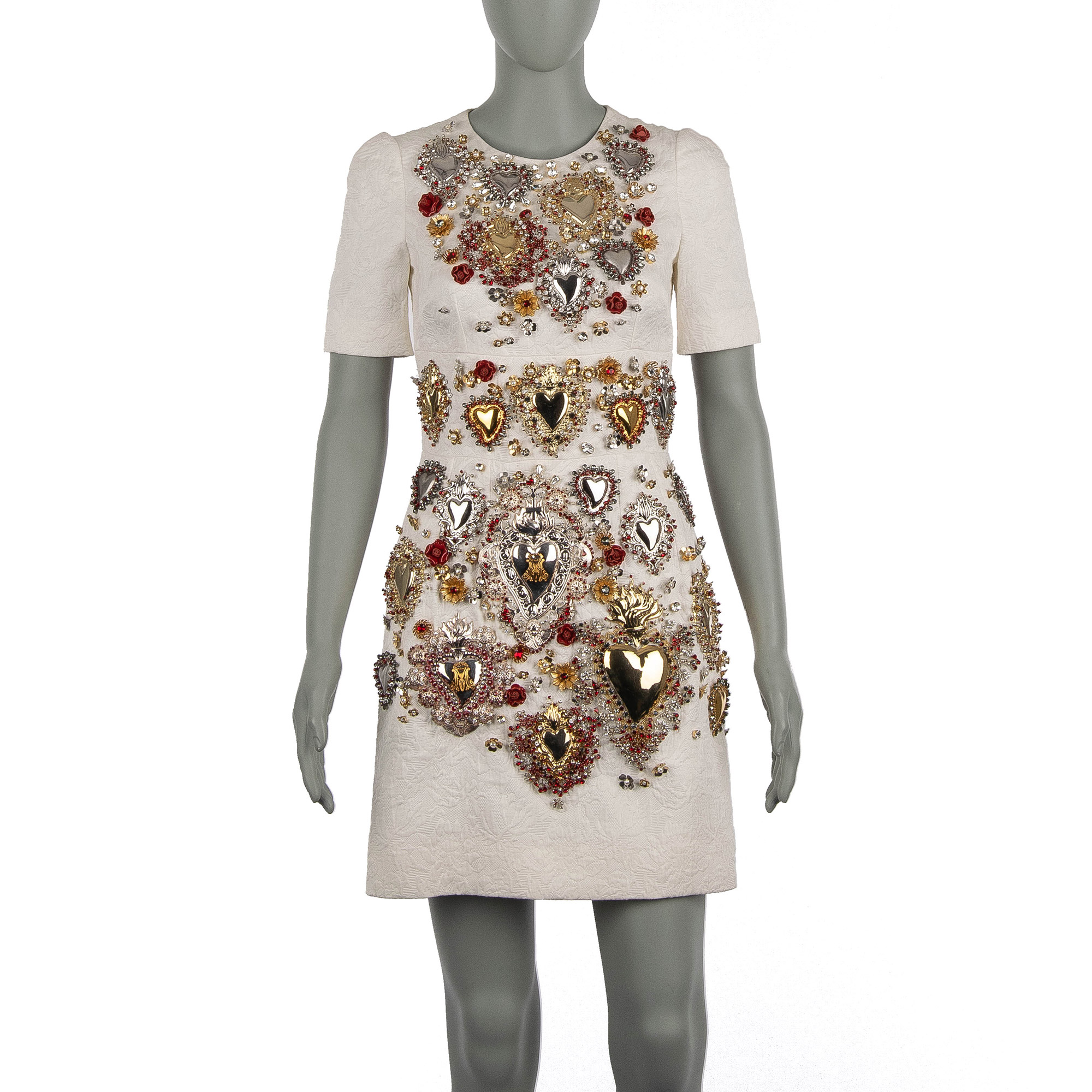 Dolce & Gabbana Brocade Crystals Heart Dress White 38 | FASHION ROOMS