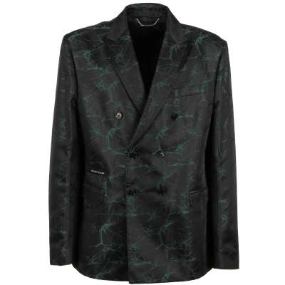 Floral Printed Double-Breasted Blazer REPROOF with Logo Green Black 58 3XL