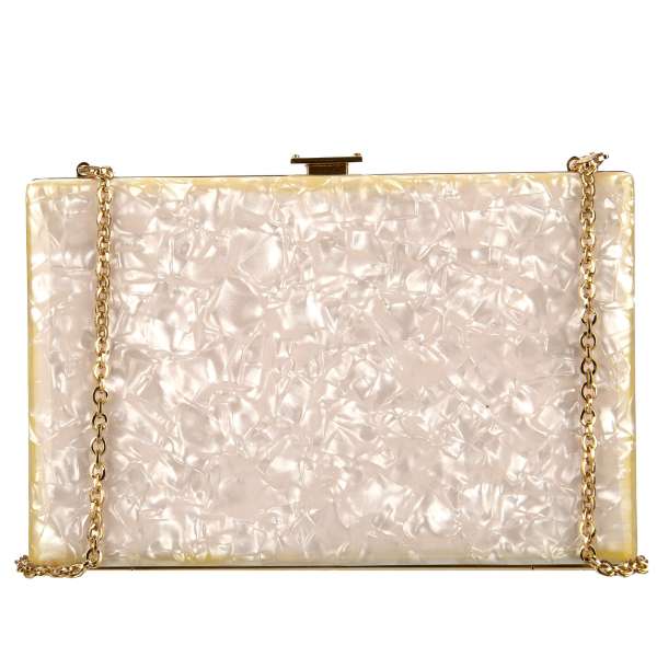 Unique Mother-of-Pearl Clutch Bag / Wallet with detachable chain strap and push lock with DG Logo by DOLCE & GABBANA