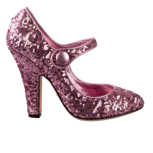 Sequined Mary Jane Pumps VALLY in Pink by DOLCE & GABBANA