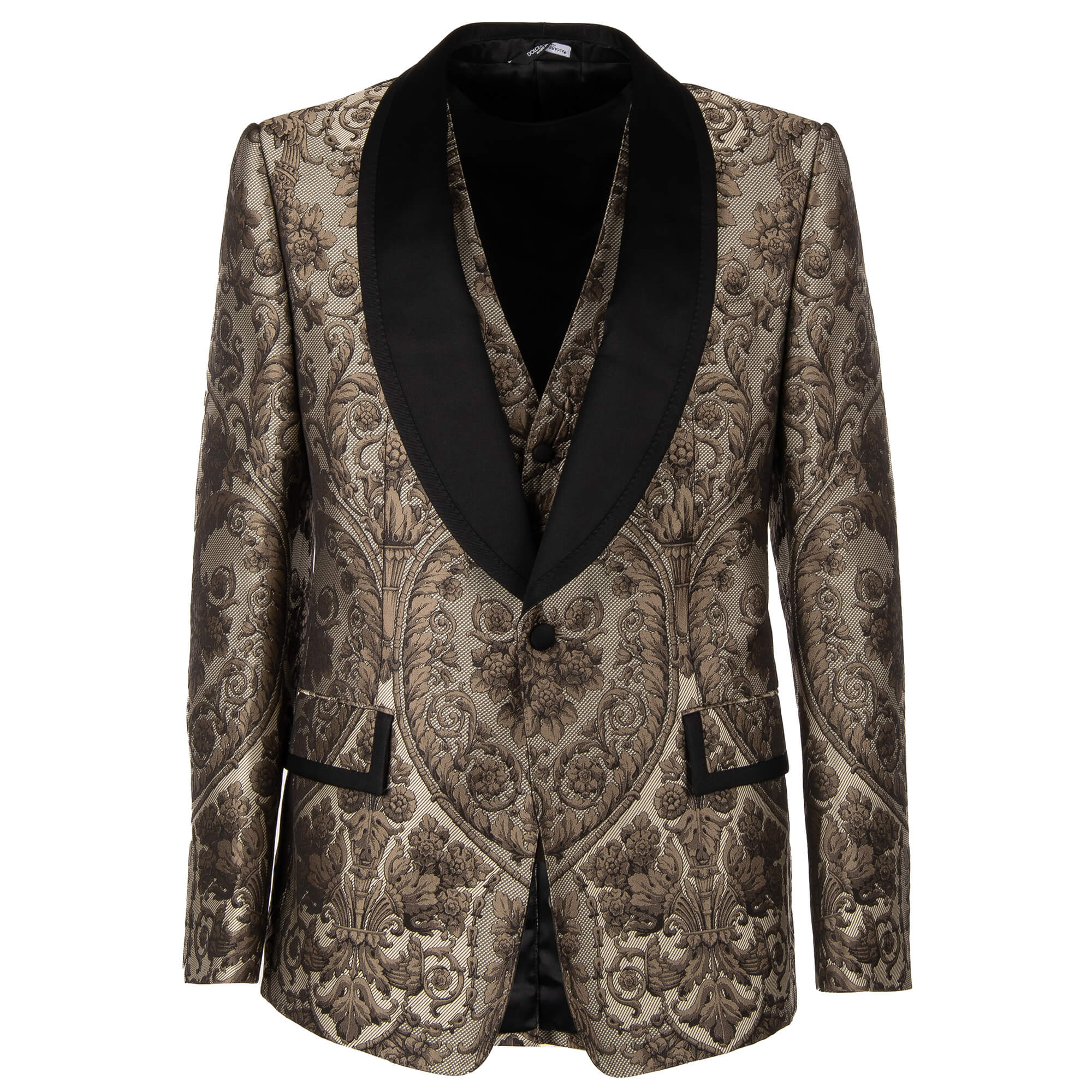 Dolce & Gabbana Baroque Jacquard Blazer with Waistcoat Black Beige 50 US 40  M L | FASHION ROOMS