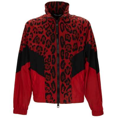 DG Logo Leopard Print Nylon Bomber Jacket Red Black