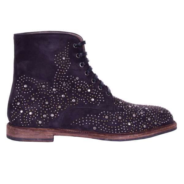 Suede Chelsea Boots MARSALA with golden studs by DOLCE & GABBANA Black Label 