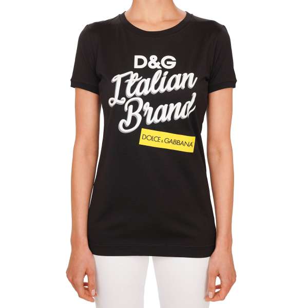 Cotton T-Shirt with DG logo print and stitched patch on the back in black by DOLCE & GABBANA