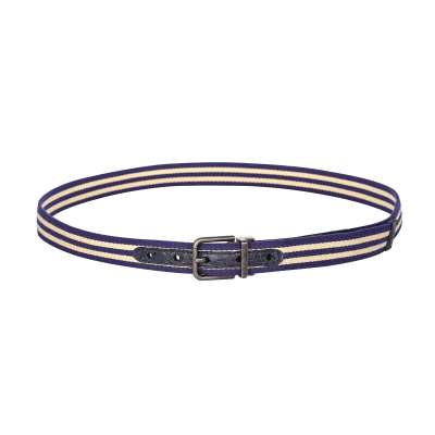 Metal Buckle Striped Croco Leather Belt White Blue 95 38