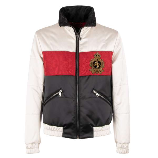 Stuffed bomber jacket with gold embroidered DG Logo and crown and zipped pockets by DOLCE & GABBANA
