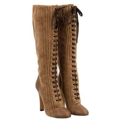 Corduloy Leather Lace Boots VALLY Brown 41 11
