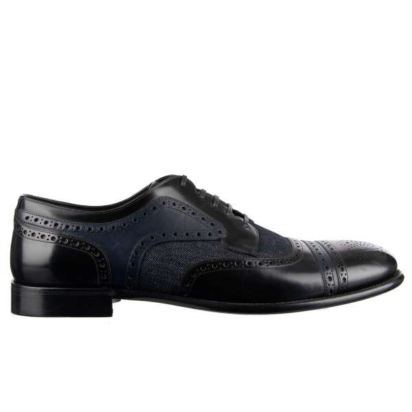 Derby shoes MILANO made of denim and patent leather in Black / Blue by DOLCE & GABBANA