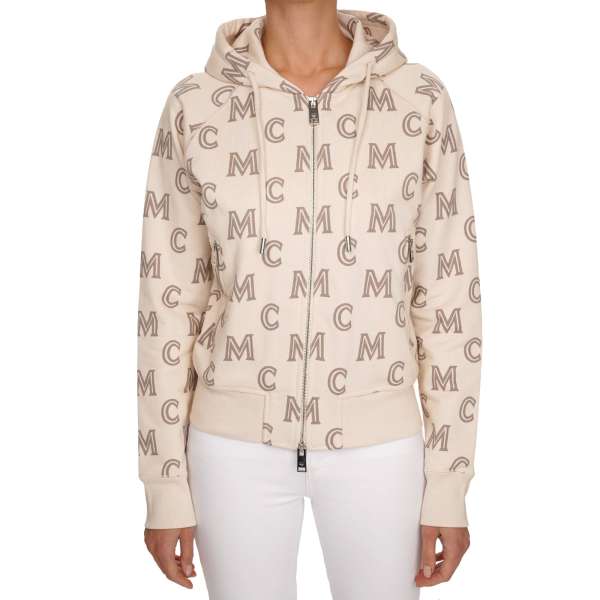 Cotton Hoodie Jacket with MCM Logo in beige by MCM