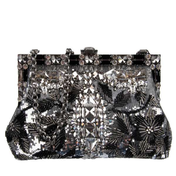 Clutch / Abendtasche VANDA aus Stoff geschmückt mit Stickerei aus Kristallen und Pailletten und mit Kristallen beschmücktem Rahmen von DOLCE & GABBANA Black Label